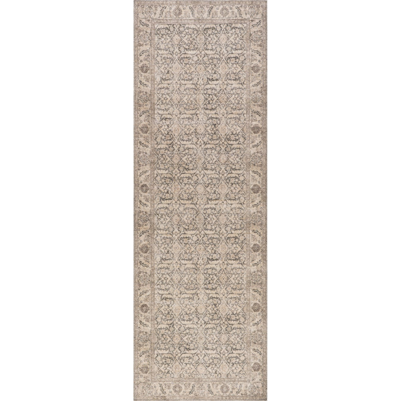 Jeccica Distressed Vintage Medallion Jute Blend Polyester Area Rug, Runner 2'8" x 8'