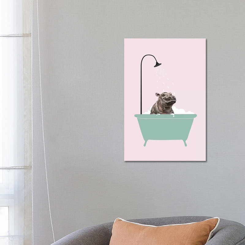 Hippo In Bathtub by Big Nose Work - Wrapped Canvas Print, 66.04 cm H x 45.72 cm W x 1.91 cm D