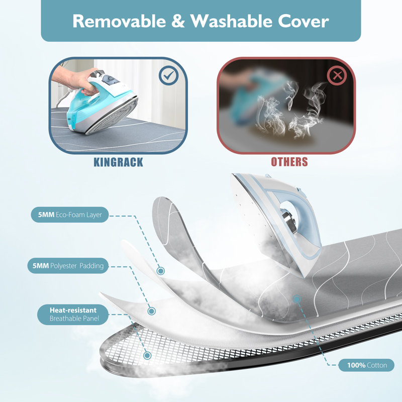 Metal Panel Iron Board with Iron Mat, Heat & Scorch Resistant Cover, Adjustable Height Heavy Duty Ironing Board