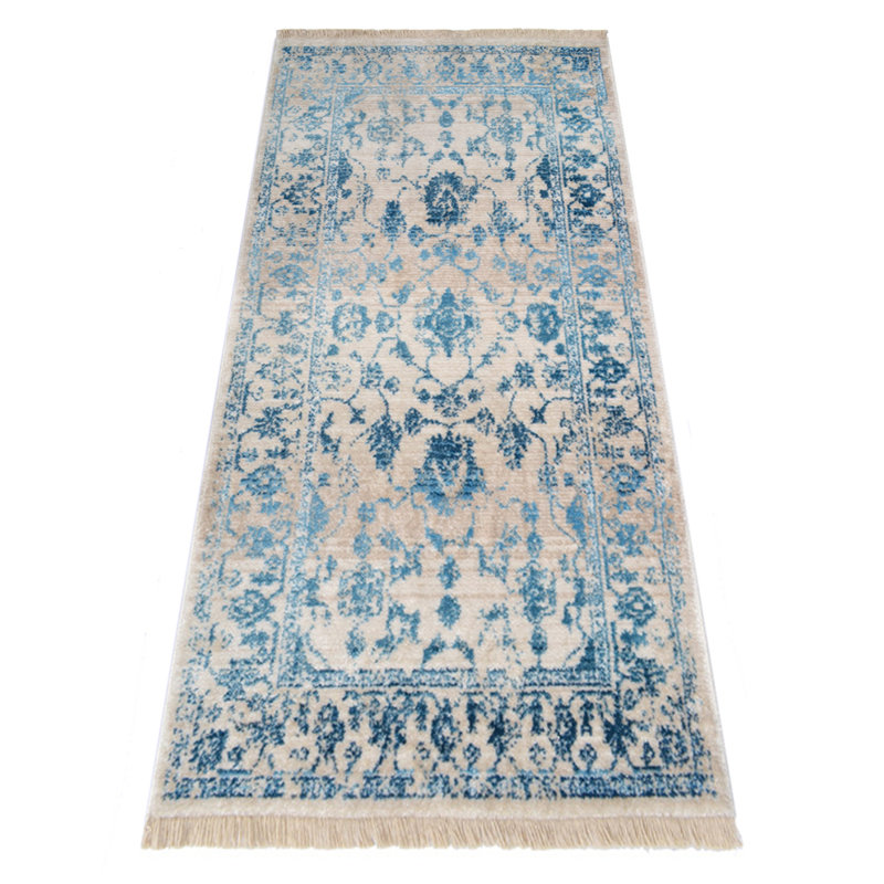 Hinnenkamp Machine Made Polyester Area Rugs - Runner, Ivory Blue Color, Oriental Design, Low Pile Machine Made Area Rugs for Living Room, Bed Room