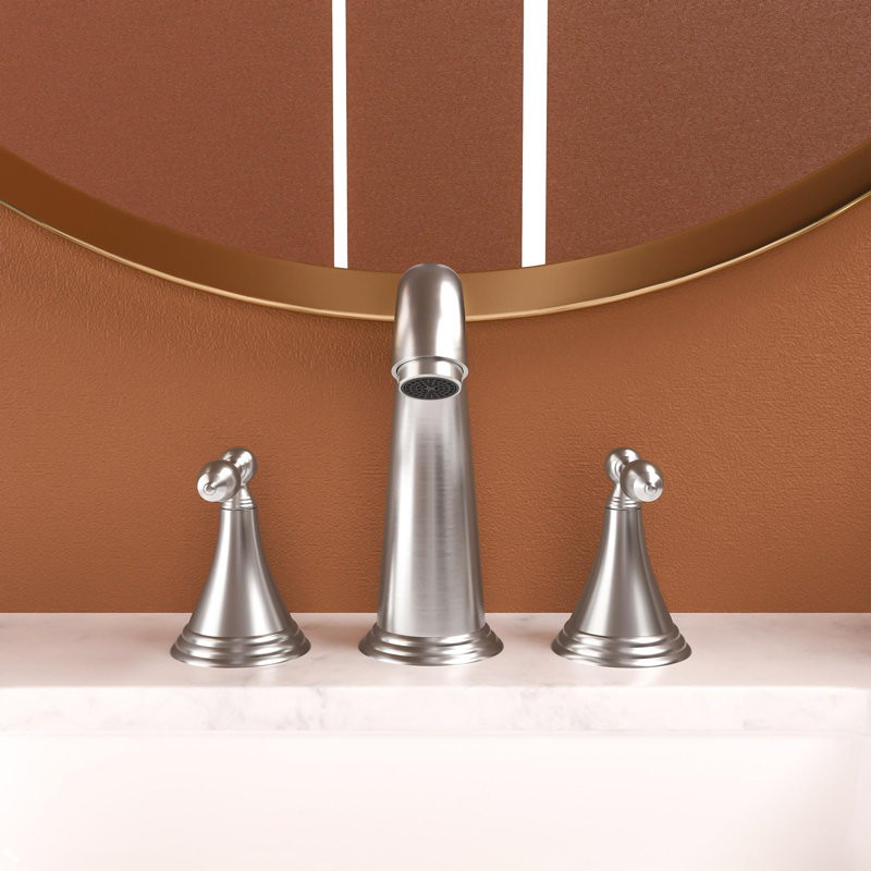 Widespread bathroom faucet with pop-up drain and 2 water supply lines, Brushed Nickel