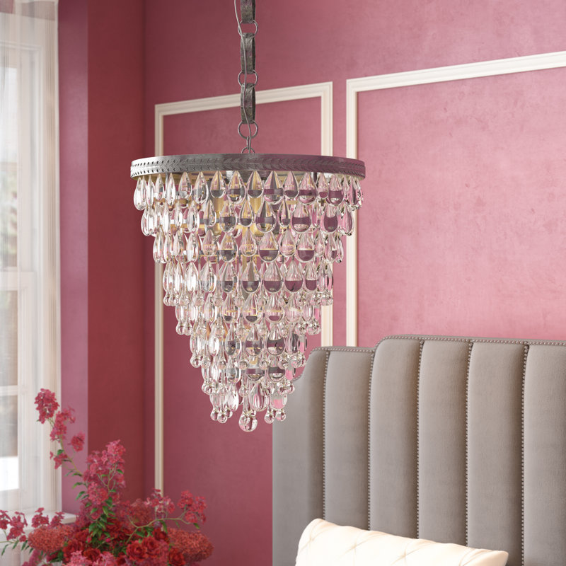 Beno 5 - Light Glass Dimmable Tiered Chandelier, Antique Silver