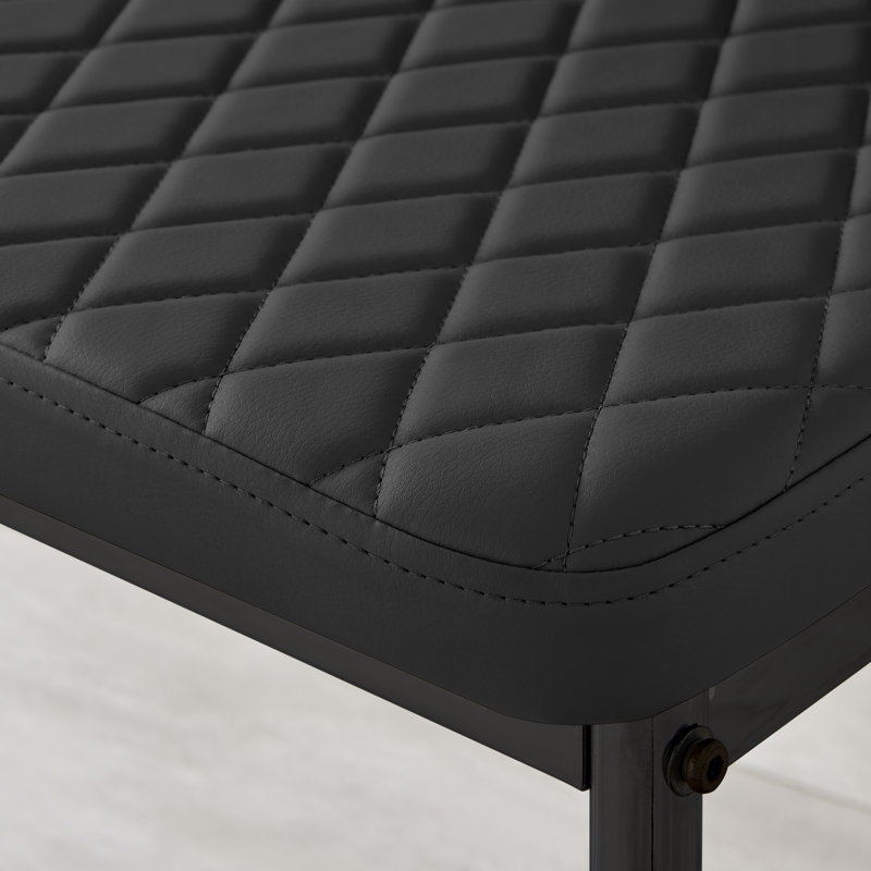 Eubanks Faux Leather Modern Tall Back Dining Chairs with Metal Legs & Diamond Stitching, Black, Black
