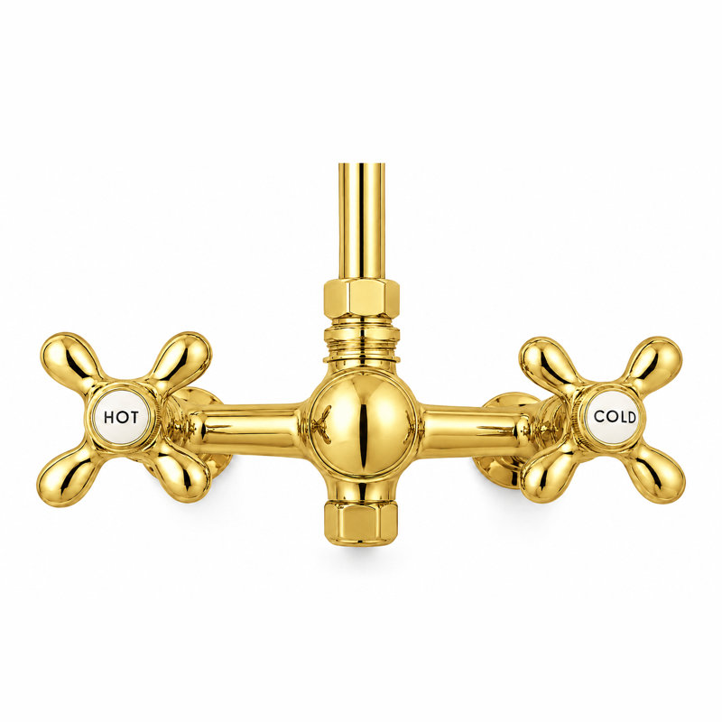 Ensemble de douche extérieure exposée au mur 52 po avec pomme de douche et poignées en croix, Supercoat Brass