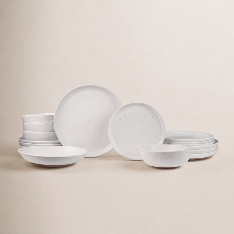Service de vaisselle en pierre décontracté de 16 pièces Sango Kaya - Service pour 4, assiettes et bols, Blanc