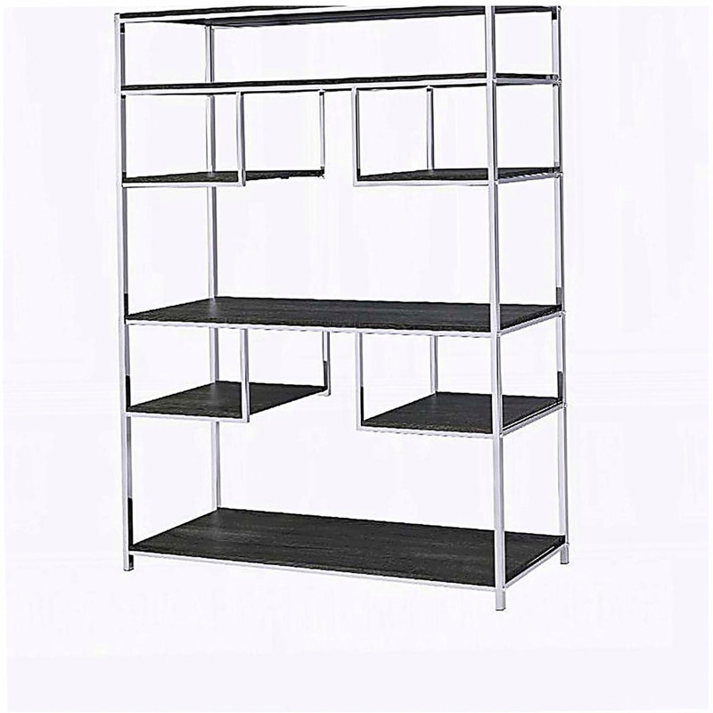 Bibliothèque rustique en chêne gris et chrome à 8 tablettes