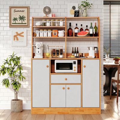 Wood Sideboard Buffet Cabinet, Large Cupboard Cabinet with Storage, Freestanding Kitchen Pantry Cabinets with Drawers, Adjustable Shelf & Storage Rack