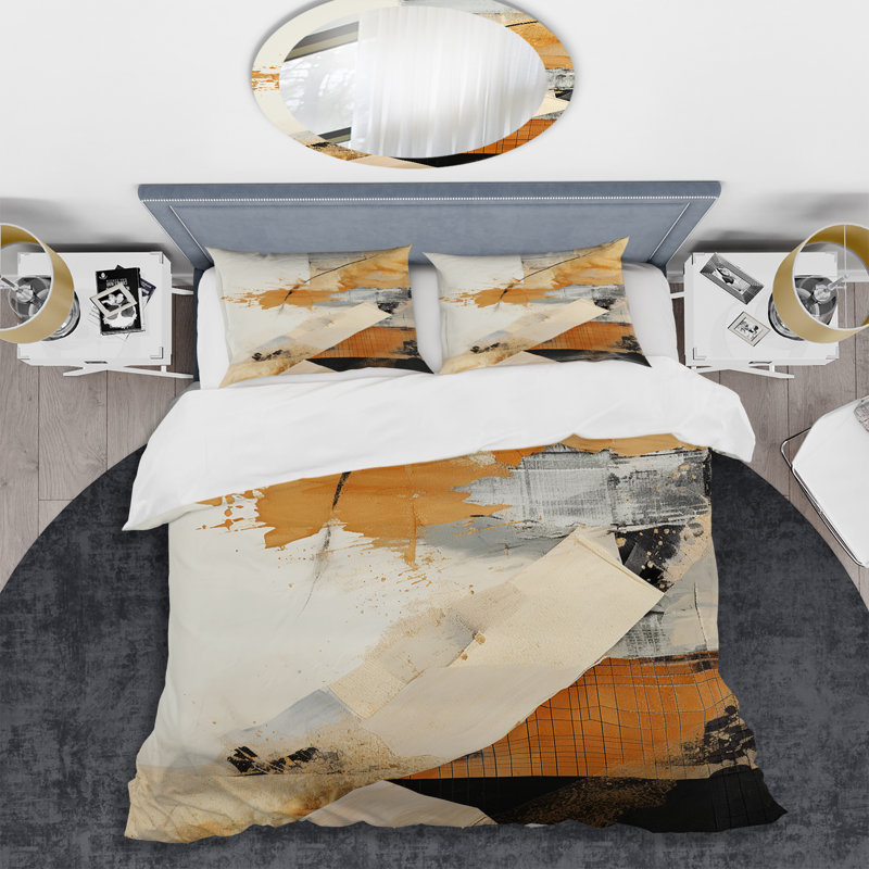 Ensemble de housse de couette gris et or Sunset Collage III - Abstract Collages
