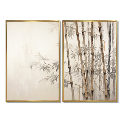 Beige Minimalism Bamboo Serenity IV - Beige Canvas Prints 2-Panels