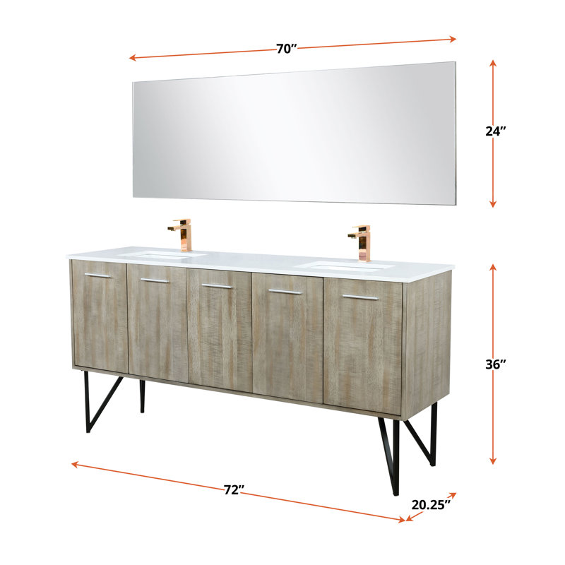 Ensemble de meuble-lavabo double 72 po x P 20 po Lancy, Quartz blanc
