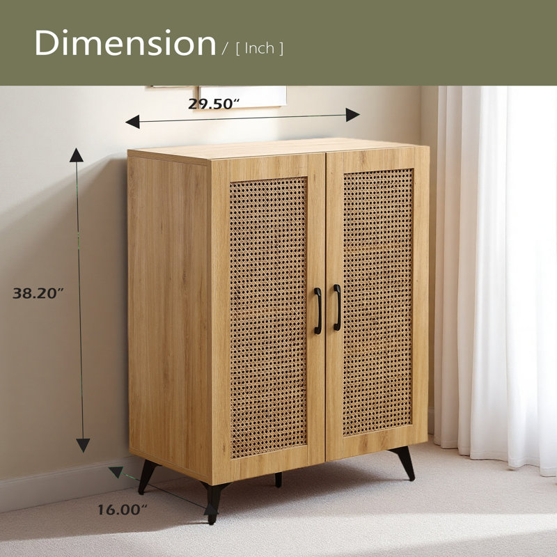 Rattan Storage Cabinet Double-Door Shoe Cabinet With Large Storage Space And Durable Structure 29.5Inch