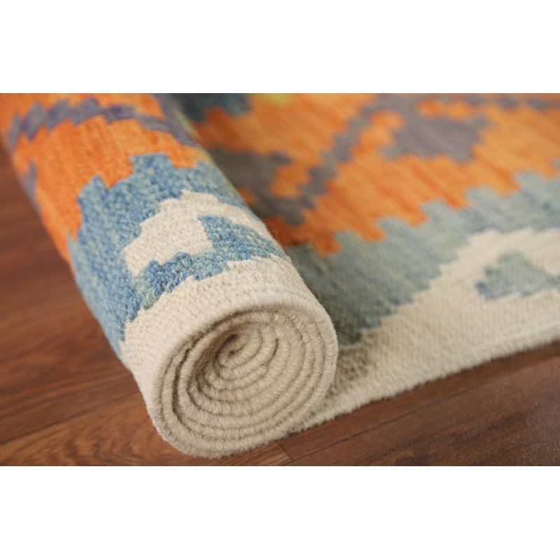 Tapis oriental multicolore en laine Kilim 7 x 9