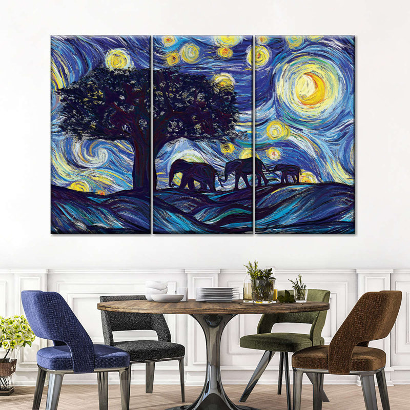 «Elephant Family Starry Night», reproduction sur toile, H 38 po x l 24 po x P 1,25 po