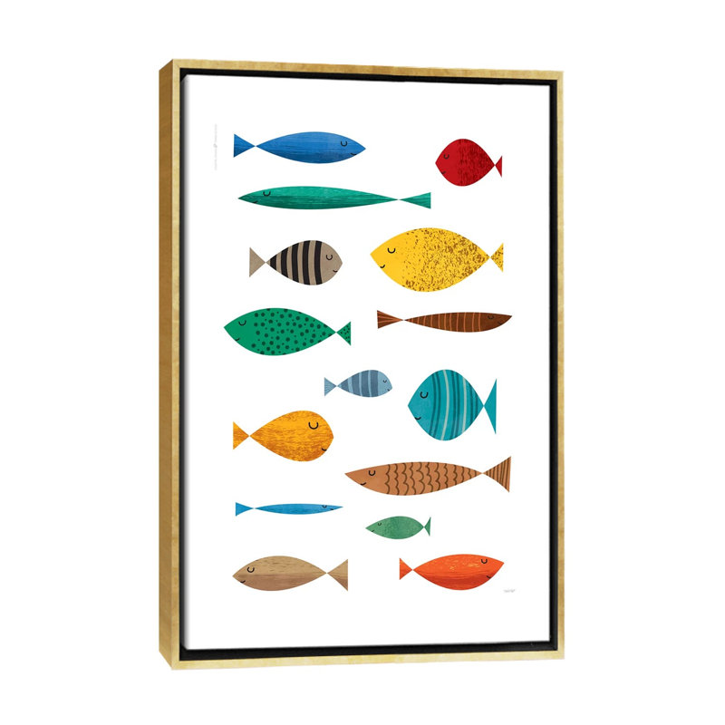 Poisson - imprimé, Pas de tapis, H 60 po x l 40po x P 1,5 po, Toile encadrée d'or