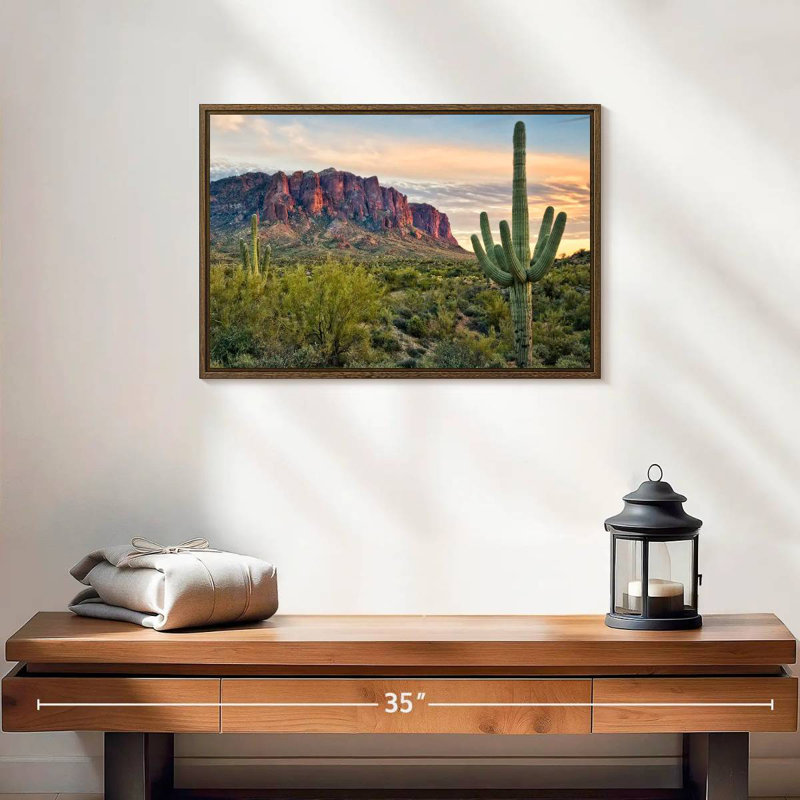 Cactus View II, 19 po x 13 po, Cadre flottant noyer