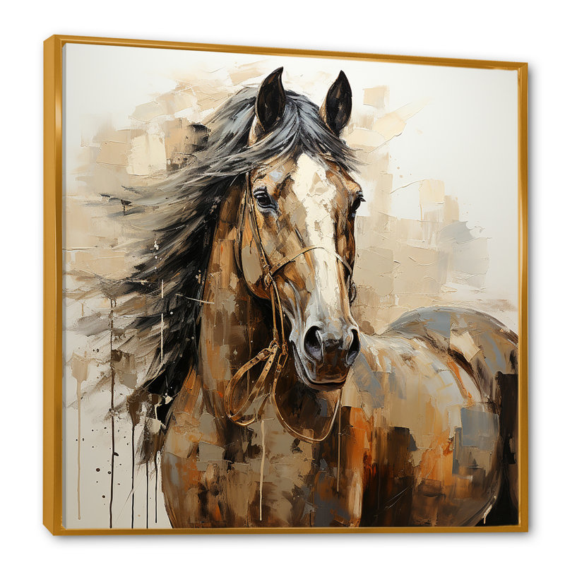 Cheval, liberté symbolique - impression sur toile, Cadre flottant doré, H 36 po x l 36 po x P 1,5 po