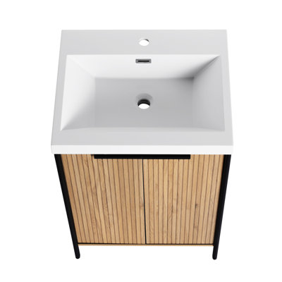 Meuble-lavabo autoportant 24 po avec lavabo en résine et 2 portes d'armoire à fermeture douce