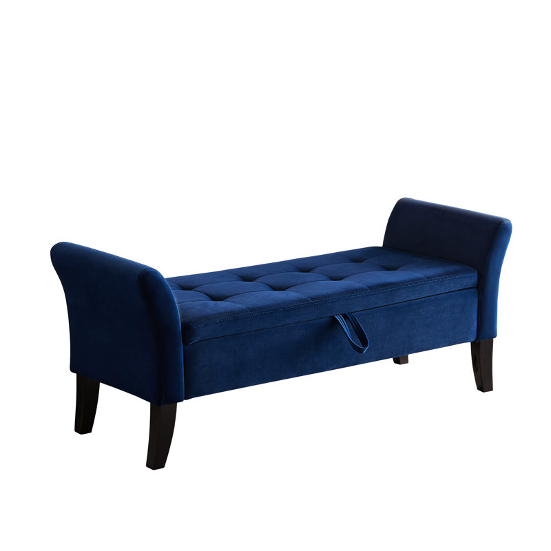 Banc de rangement 51,5 po en velours bleu marine