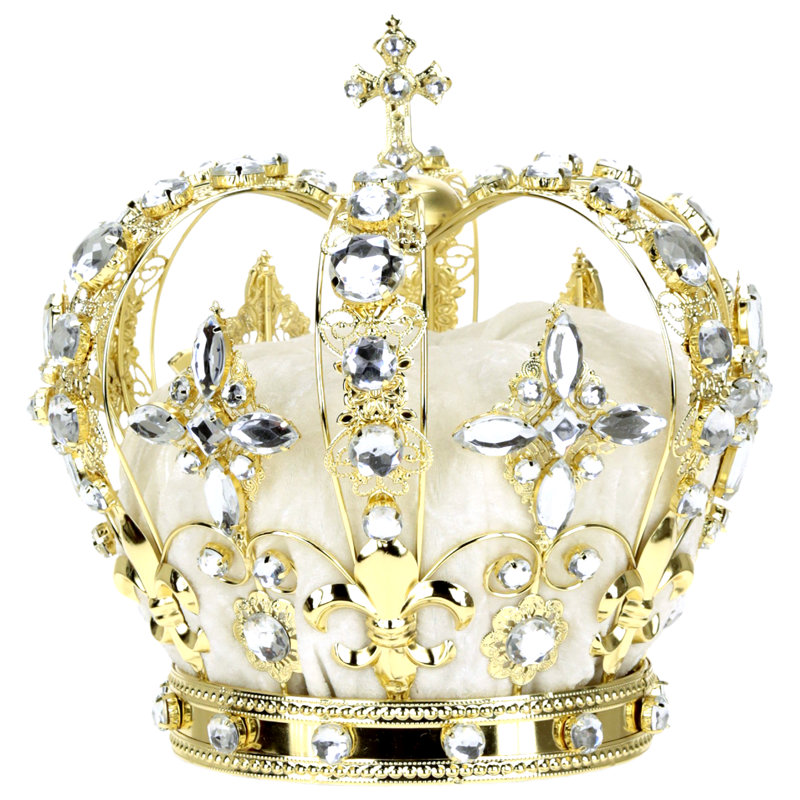 Jeweled King Crown, Red/Silver - 8.5 Inches, Gold/Silver/Clear/Ivory