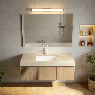 Bathroom Vanity Top 48 Inch with Undermount Sink, Modern Rectangular Countertop with Pre-Drilled Faucet Hole, Light Gray