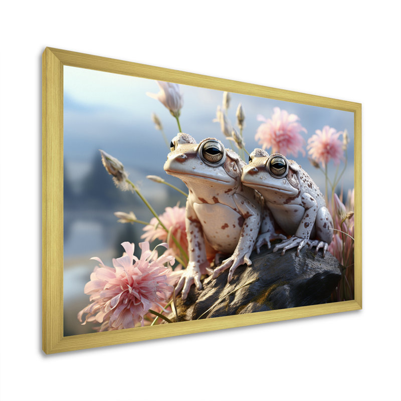 Grenouille, paysage monochrome - impression, H 30 po x l 40 po x P 1,5 po, Cadre doré simple