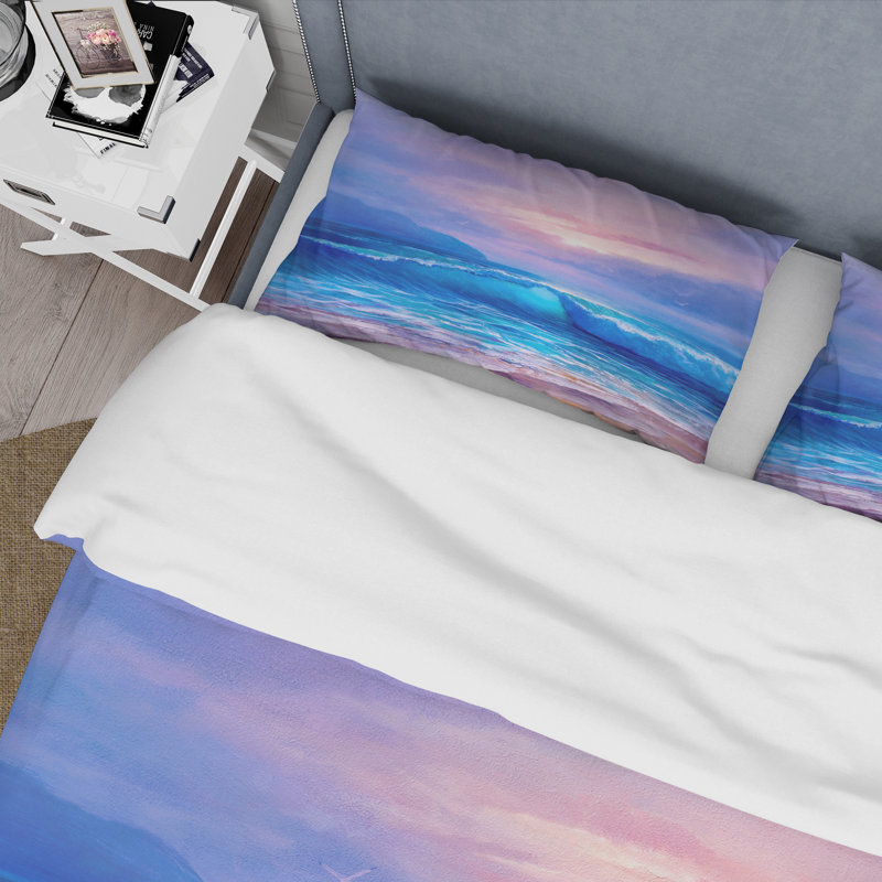 Golden Sunset Over The Sea By The Beach - Ensemble de housse de couette nautique et côtier - Polyester en microfibre