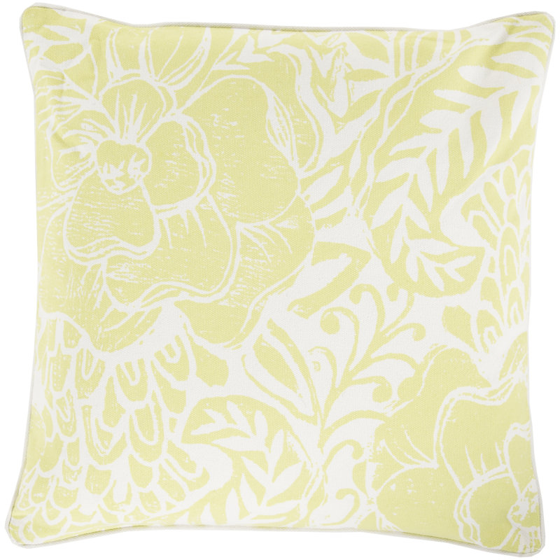 Floral Cotton Throw Pillow, 18" H x 18" W x 4" D, Butter, Polyester