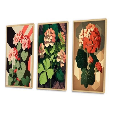 " Retro Geranium In Red And Green " 3 - Pieces