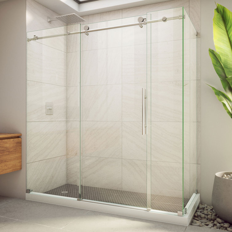 72.38" W x 34.5" D x 76" H Frameless Rectangle Sliding Shower Enclosure