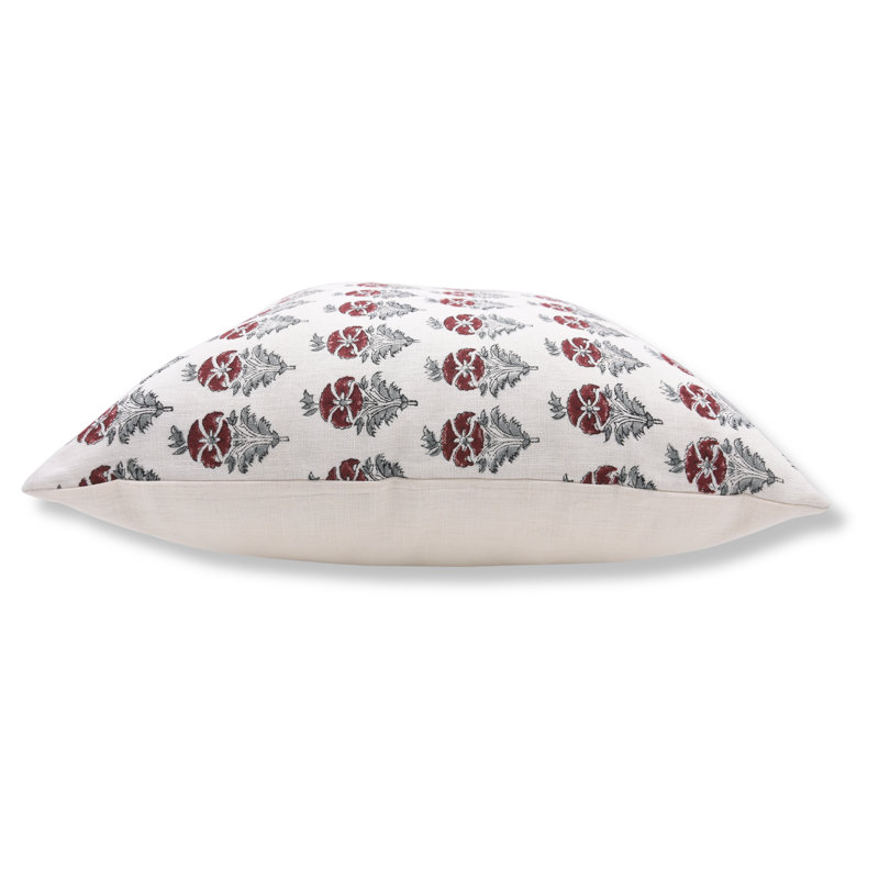 Linen Pillow Cover, 14" x 14", Green/White Floral 1, Square