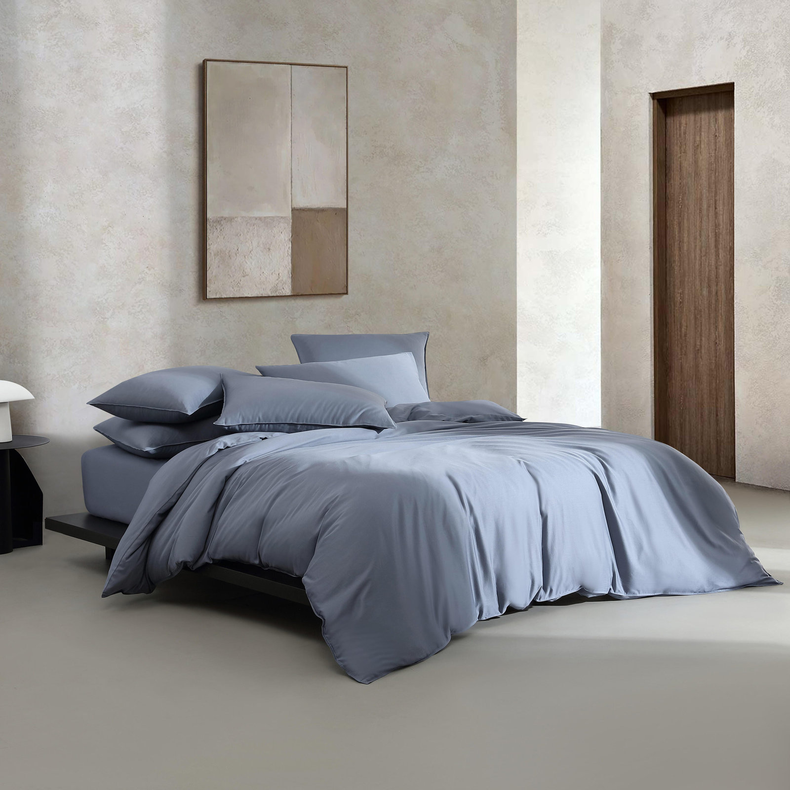 Organic Earth Cotton Comforter Set, Light Blue, Queen Duvet Cover + 2 Standard Shams