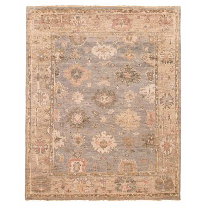 Tapis gris noué à la main unique 7 pi 11 po x 9 pi 10 po Jules Serapi