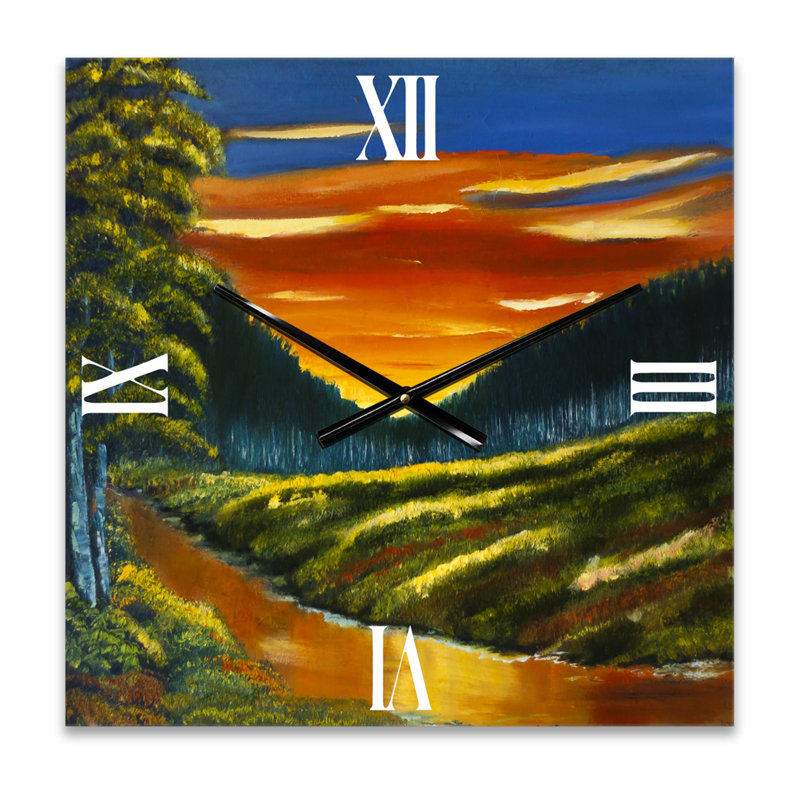 Horloge murale coucher de soleil au-dessus du lotus, Très grand