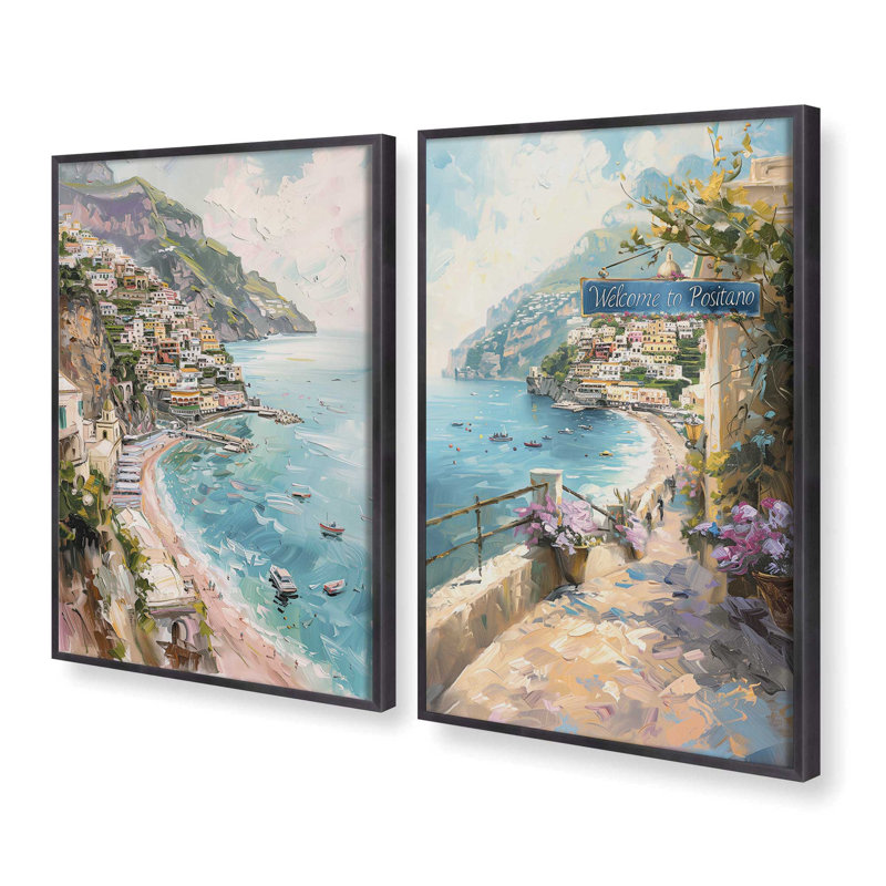 «Coastal Charm Paradise», ensemble de 2 pièces encadrées sur papier par Azure Artisanal Studio, Zinc patiné