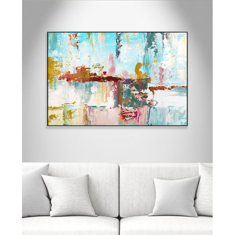 «Bola Color Block Splash» par Nan - reproduction de cadre flottant sur toile, Argent argent, H 41,5 po x l 61,5 po x P 2 po