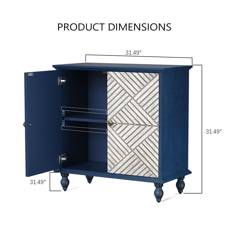 Armoire d'appoint en bois massif Catrinel, Bleu