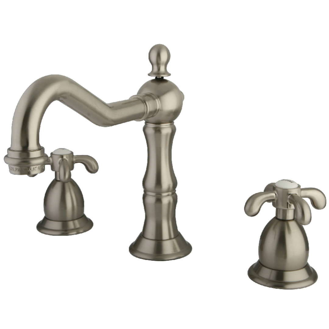 Kingston Brass French Country Two-Handle 3-Hole Deck Mount Widespread Bathroom Faucet with Brass Pop-Up Drain Kingston Brass 