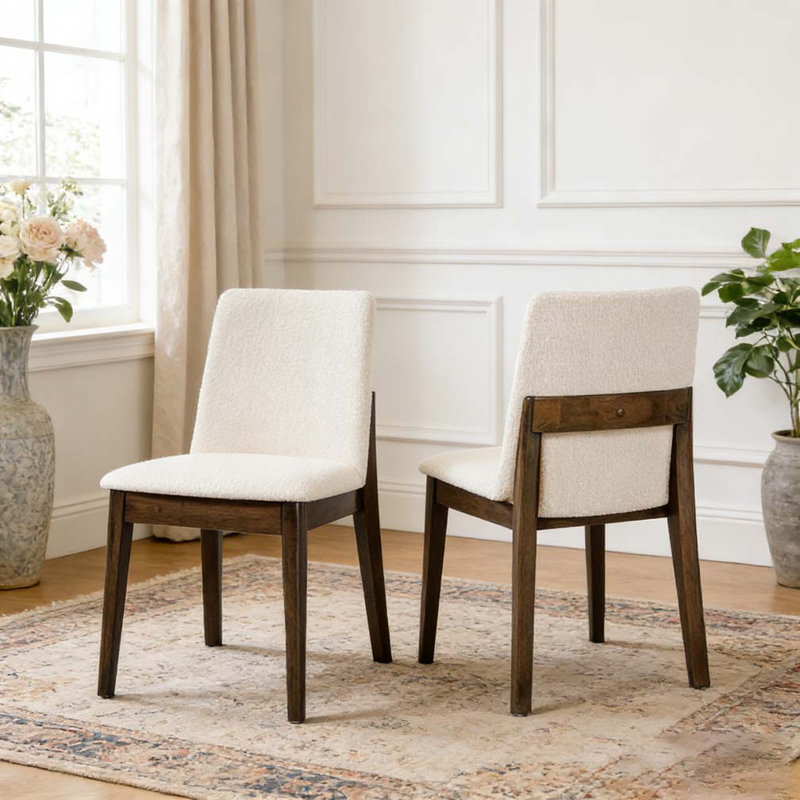 Upholstered Armless Dining Chairs, Beige,Walnut