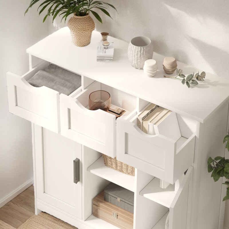 35.4"W*31.1"H Multifunctional Storage Cabinet With Drawers & Adjustable Shelves, White, White