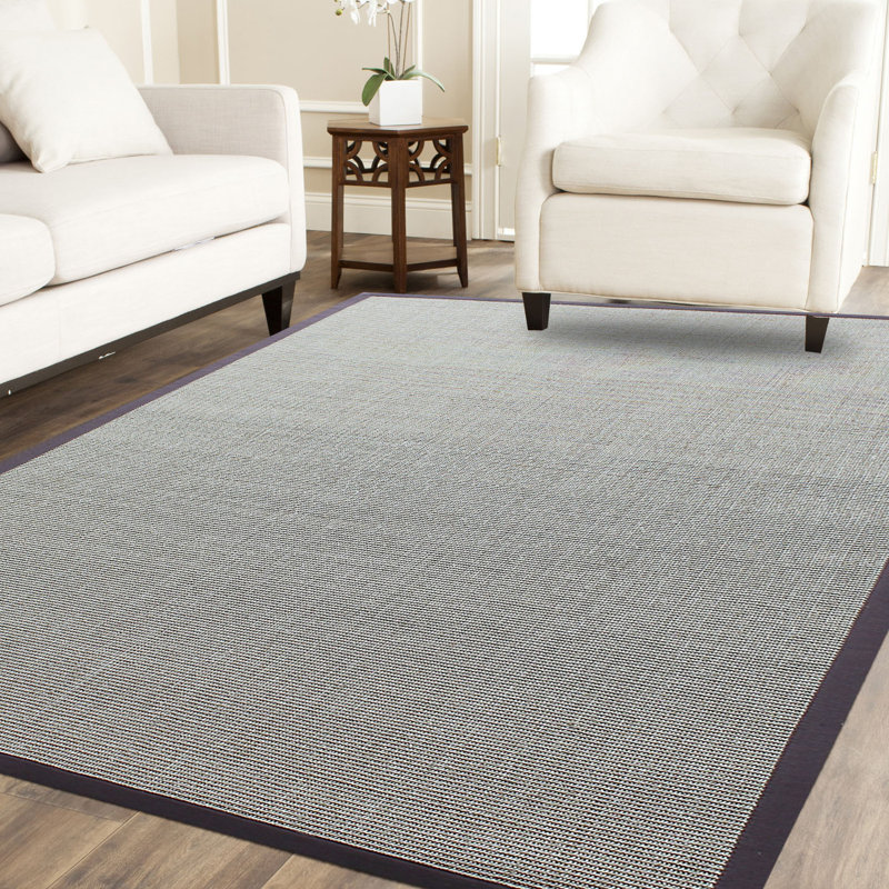 Ivory and Brown Handmade Sisal and Cotton Rectangular Rug