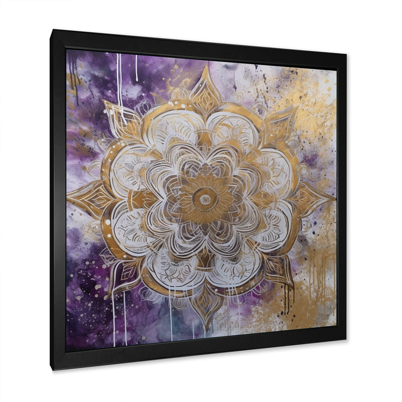 Mauve et or mandala I - imprimé, Cadre simple noir, H 36 po x l 36 po x P 1,5 po
