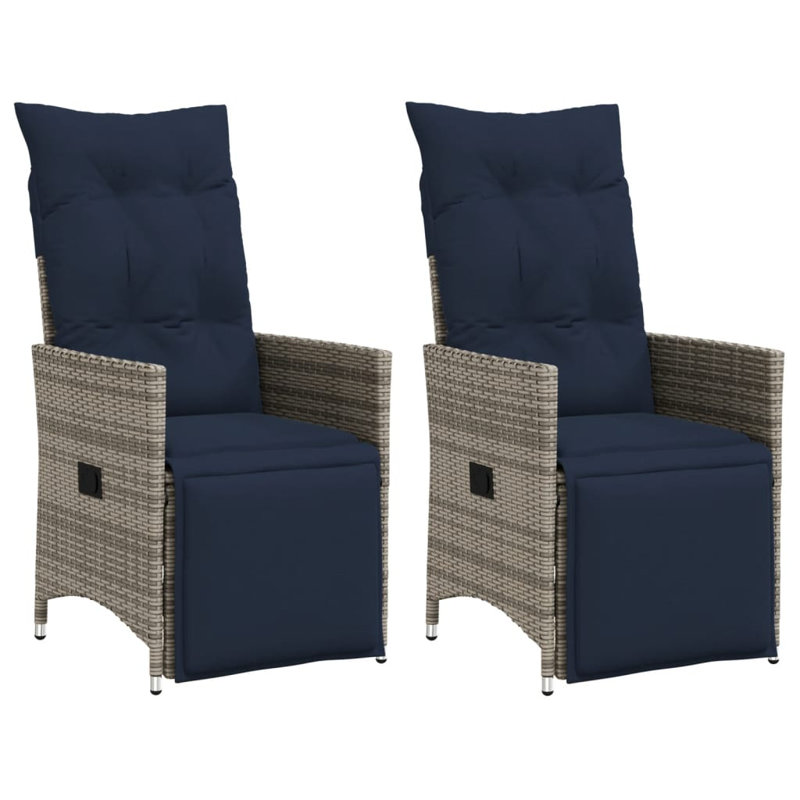  Reclining Patio Chairs 2 Pcs With Cushions Grey Poly Rattan