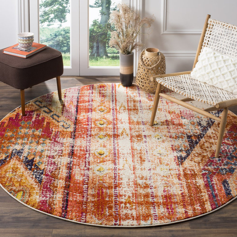 Hertzler Southwestern Orange Area Rug, Round 5'