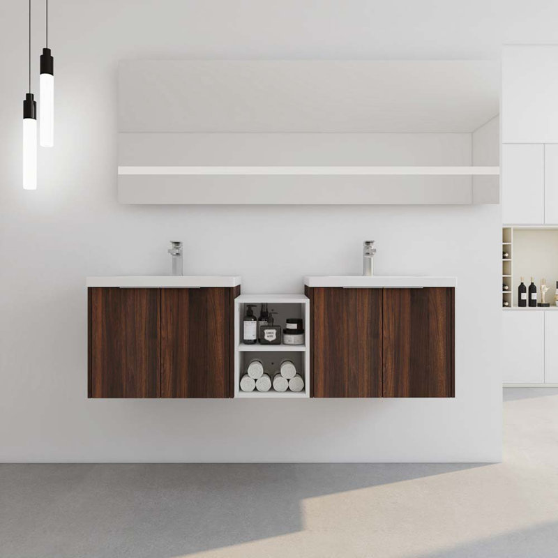 Meuble-lavabo à fermeture en douceur 60 po avec lavabo, Noyer de Californie