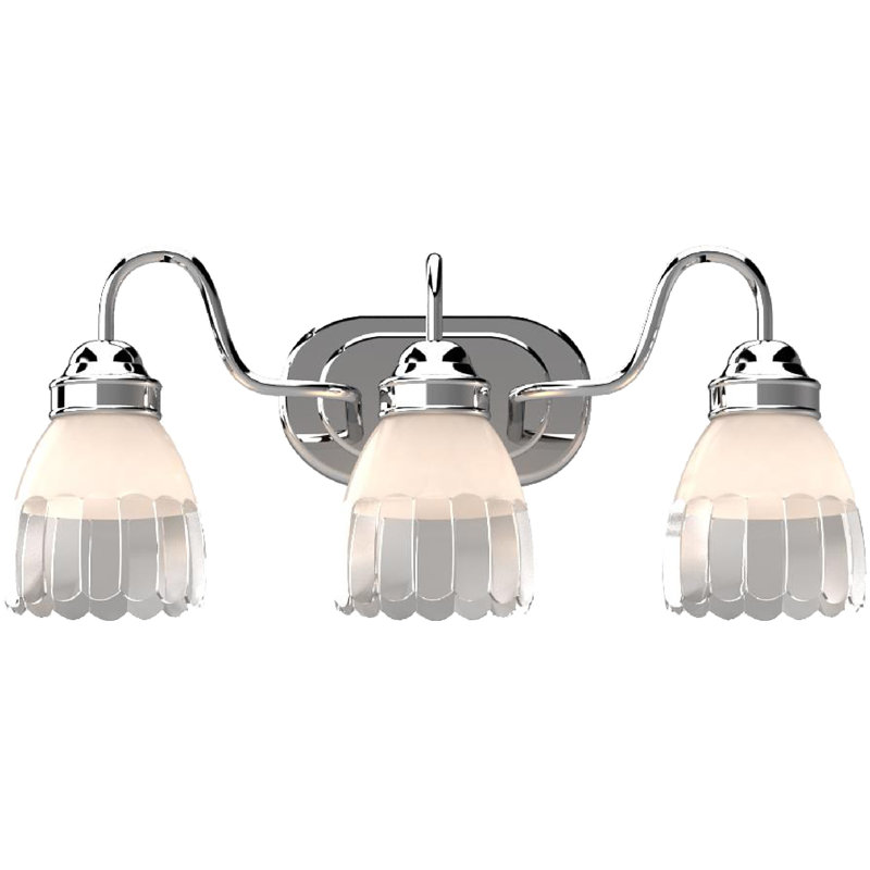 Luminaire pour meuble-lavabo mural 3 lumières chromé intérieur avec cristal de plomb mi-transparent mi-abat-jour cloche en verre givré