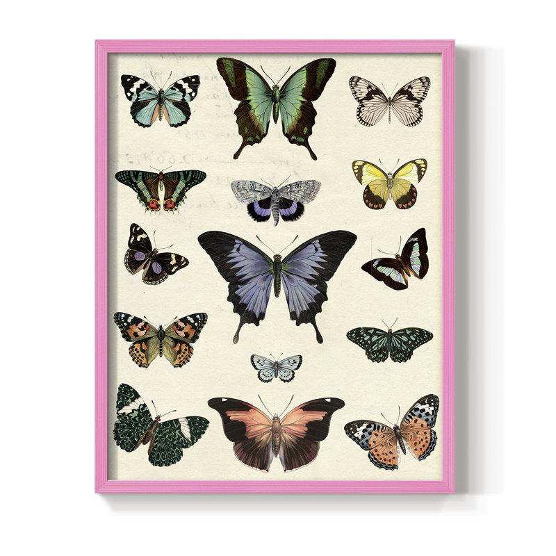 «Flutterbys II», reproduction encadrée - bois massif, H 15 po x l 12 po, Rose