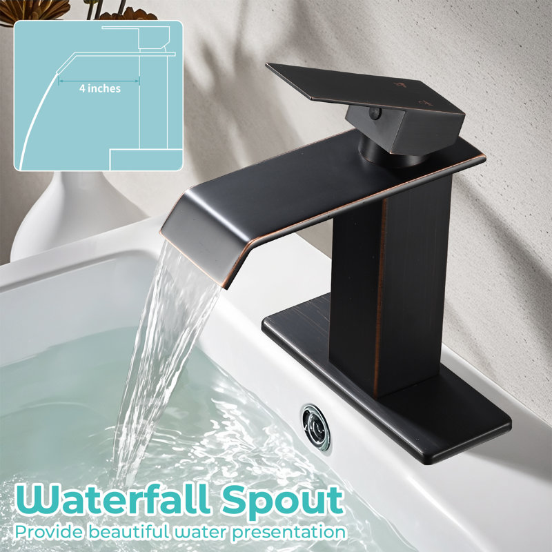 Robinet de salle de bain monocorps et monocommande avec bonde, Bronze frotté à l'huile