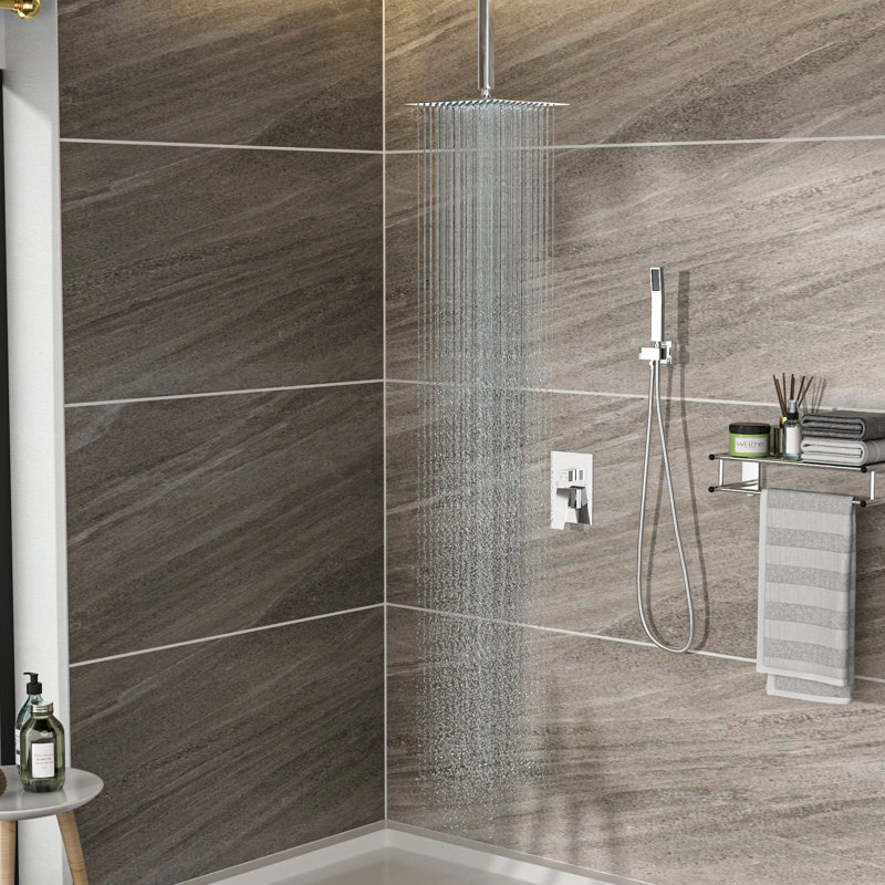 Double pomme de douche carrée de 10 pouces - avec fixation au plafond, pluie et douchette pour une expérience de bain relaxante