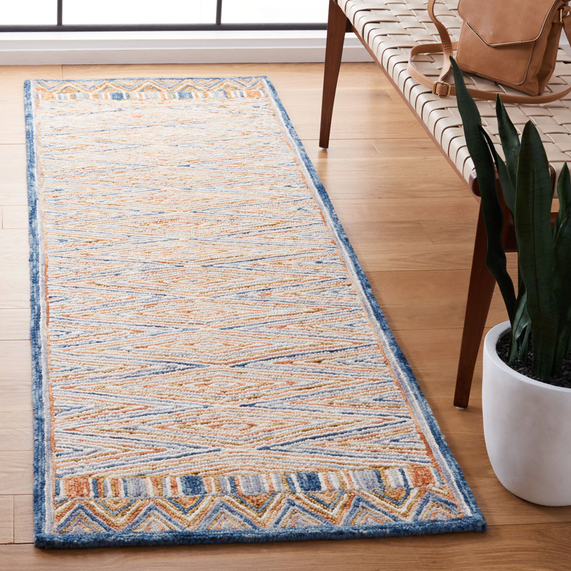 Tapis doré / rouille en laine touffeté à la main Seyler, Tapis de couloir 2 pi 3 po x 7 pi