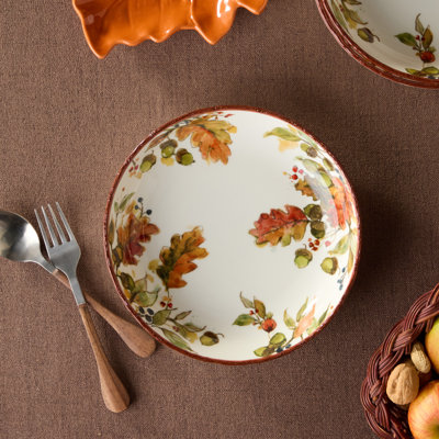 Ensemble de 4 bols à soupe Autumn Meadows - De larges bols en grès accueillants de 34 onces peints avec des plantes de récolte, conçus pour contenir chaque soupe, ragoût et piment de la saison.